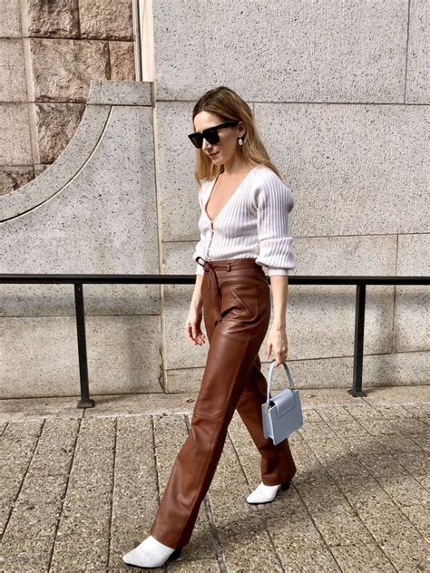 3 easy but stylish ways i m wearing the leather trend in 2020 brown leather pants outfit