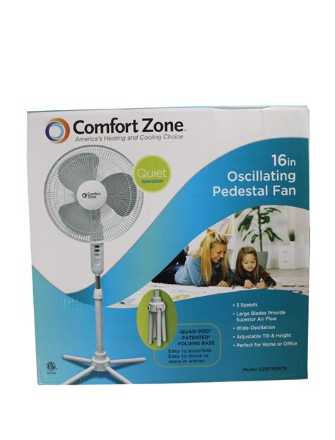 Comfort Zone 16 Oscillating Pedestal Fan White