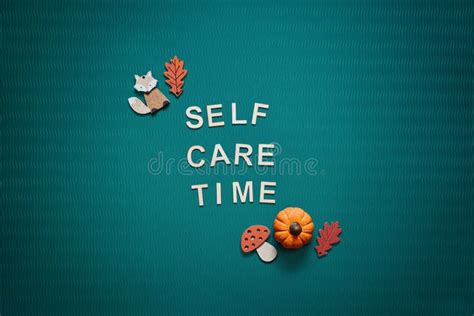 Self Care Word On Green Background Flat Lay Self Care Text Wooden