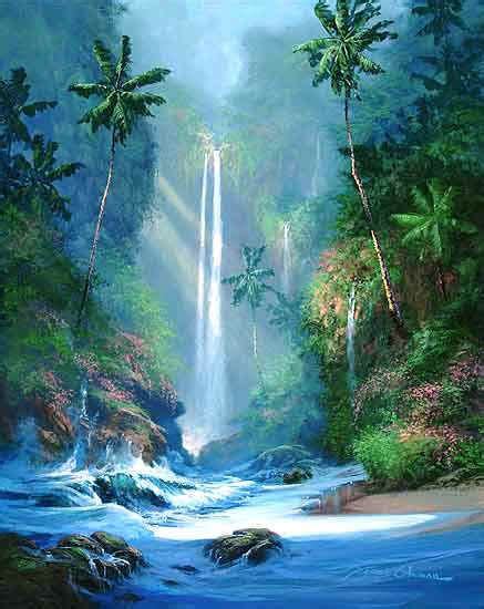 Tropical Collection Waterfall Paintings Island Art Hawaiian Art