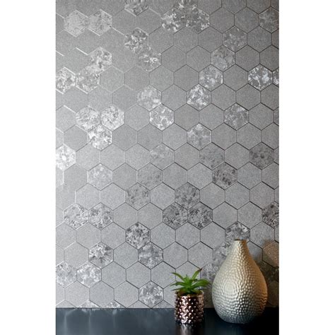 Arthouse Foil Honeycomb Silver Metallic Textured Contemporary Wallpaper