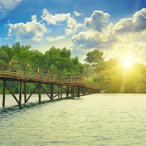 Wooden Bridge Over River Stock Image Image Of Natural 63270455