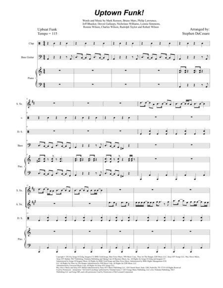 Uptown Funk Bass Guitar Free Music Sheet