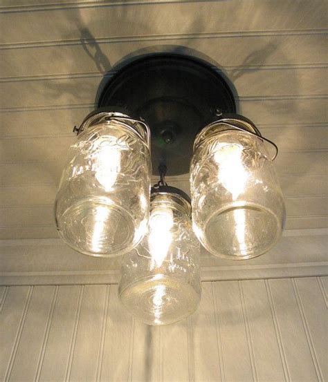 Mason Jar Light Fixture Chain Trio Of Vintage Quarts Rustic Etsy