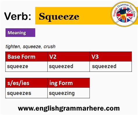 Squeeze V1 V2 V3 V4 V5 Past Simple And Past Participle Form Of Squeeze