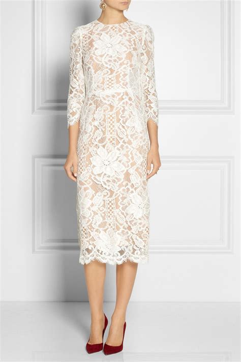 Dolce And Gabbana Lace And Silk Organza Midi Dress Lace White Dress