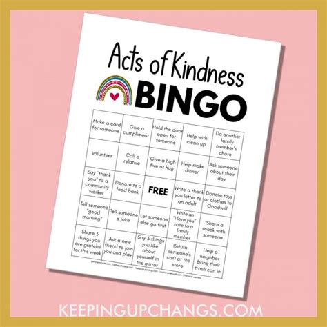 Random Acts Of Kindness Bingo Challenge Free Printable