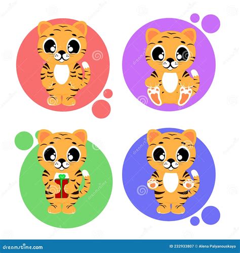 A Set Of Cute Tiger Cubs Stock Vector Illustration Of Sign 232933807