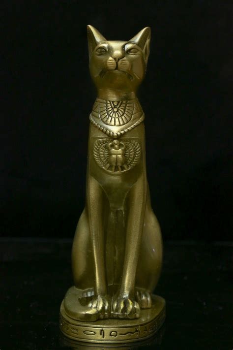 Egyptian Cat Goddess Bast Bastet Statue Egypt Bronze Polished Iron