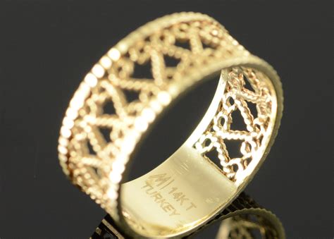14k 28g Rope Scroll Wedding Band Filigree Yellow Gold Ring Size 8