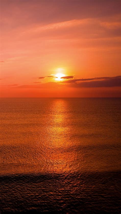 Sunset Sky Clouds Sea Horizon