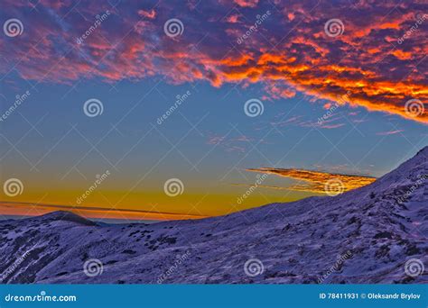 Luminous Winter Sunrise In Mountains Stock Image Image Of Mountains