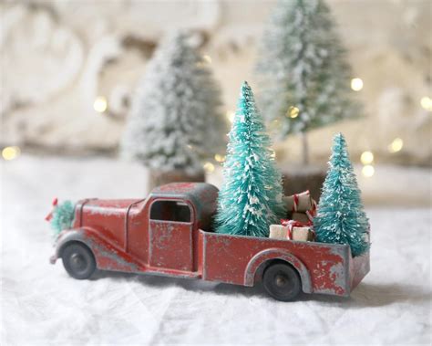 Vintage Red Truck And Christmas Tree Red Christmas Truck Etsy