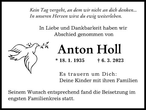 Traueranzeigen Von Anton Holl Augsburger Allgemeine Zeitung