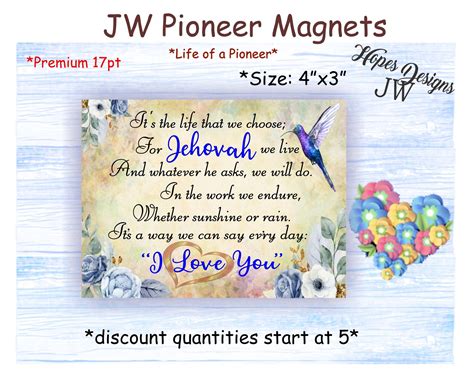 JW Gifts/life of a Pioneer 4x3 Magnets/floral - Etsy | Pioneer gifts