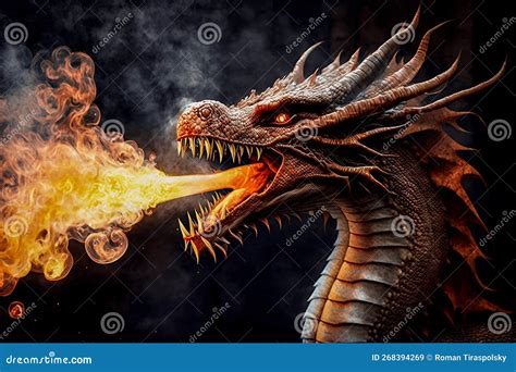 Fire Spitting Dragon Stock Illustration Illustration Of Fire 268394269
