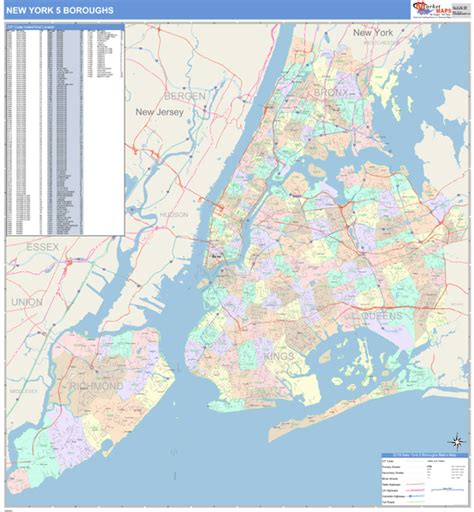 New York 5 Boroughs Ny Metro Area Wall Map Color Cast