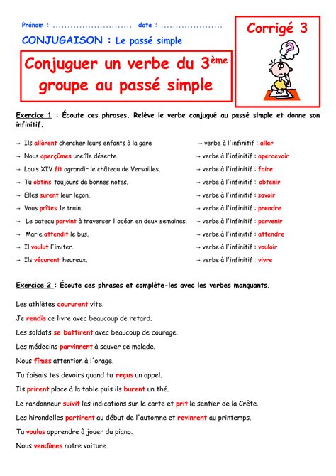Conjuguer Un Verbe Du Me Groupe Au Pass Simple