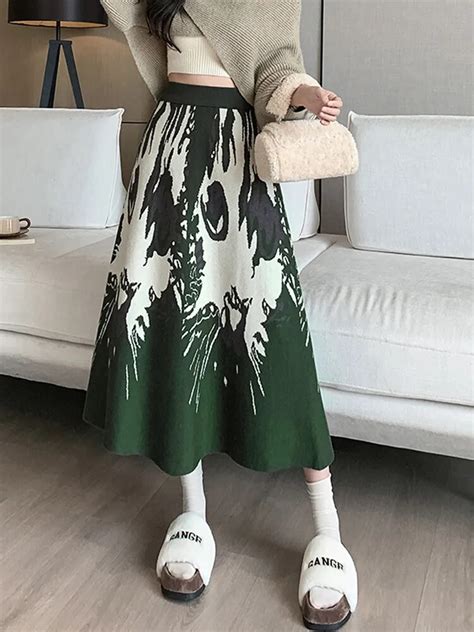 TIGENA Midi Long Knitted Skirt For Women 2023 Fall Winter Thick Warm