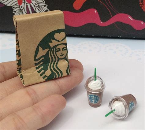 Miniature Starbucks Paper Bag And 2 Pcs Ice Starbucks Chocolate