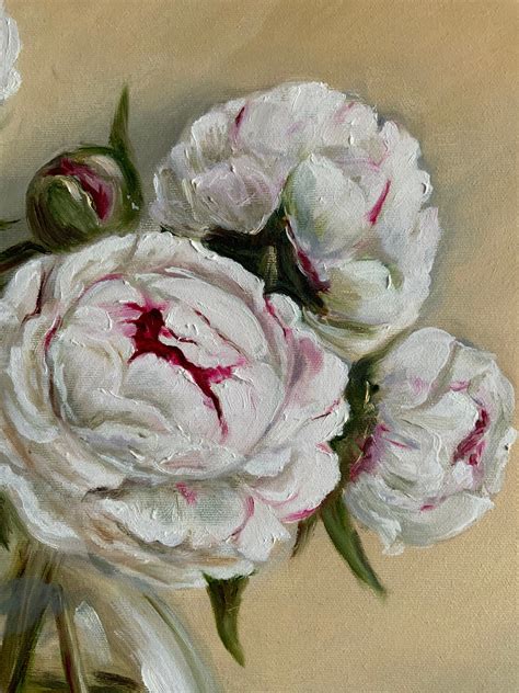 Peony Oil Painting White Peonies Painting Floral Fine Art Etsy