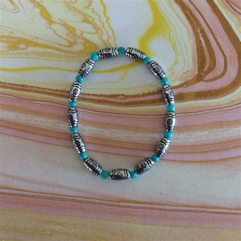 Stretchy Bracelet Turquoise And Metal Beads By StarrStuffCrafts On