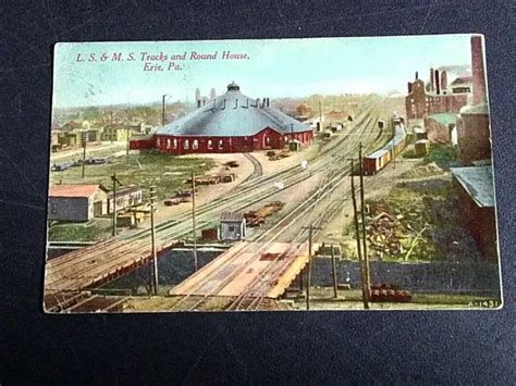 History Postcard Train Ls And Ms Tracks And Roundhouse Erie Pa 669