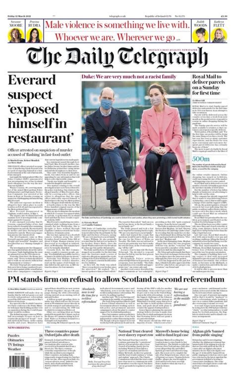 Daily Telegraph Front Page 12th Of March 2021 Tomorrow S Papers Today