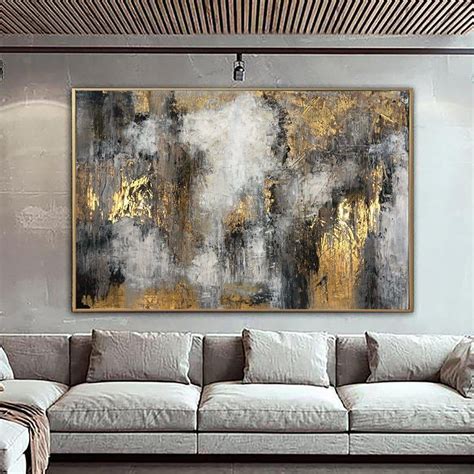 Large Abstract Oil Paintings On Canvas Gold Leaf Artwork Heavy Textured