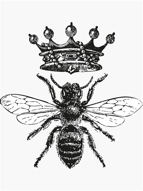 Queen Bee Black And White Sticker By Eclecticatheart Redbubble Queen Bee Tattoo Bee