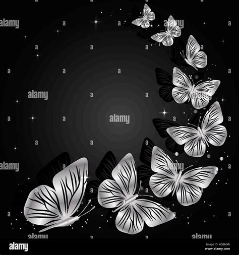 Silver Butterflies On Dark Background Stock Vector Image And Art Alamy
