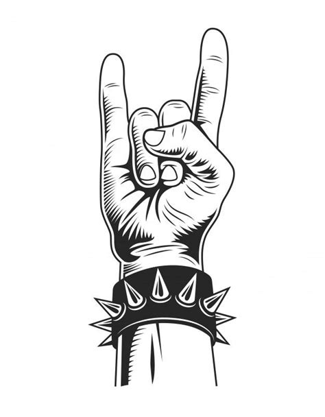 Урожай монохромный рок жест Бесплатно векторы Rock N Roll Art Rock