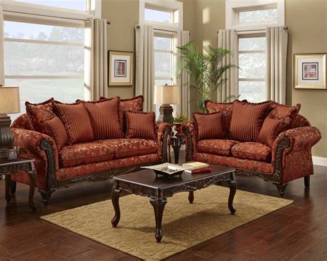 Red Floral Print Sofa And Loveseat Traditional Sofa Set For The Living Room 8148 Burgundy