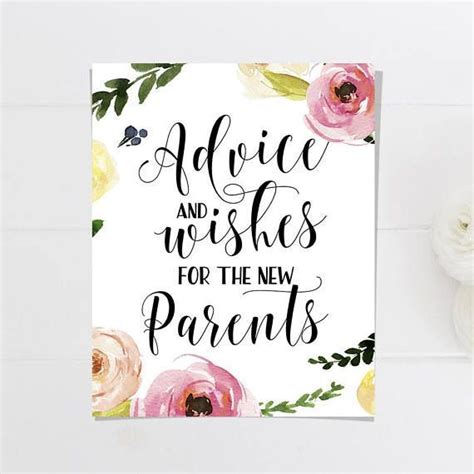 Hey new parents here's some advice! Floral advice and wishes for the new parents sign Baby ...