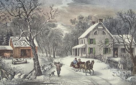 American Homestead Winter Painting By Currier And Ives