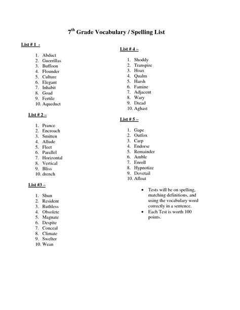 In the seventh grade, students start to prepare for high school. 12 Best Images of 7th Grade Spelling Words Printable ...