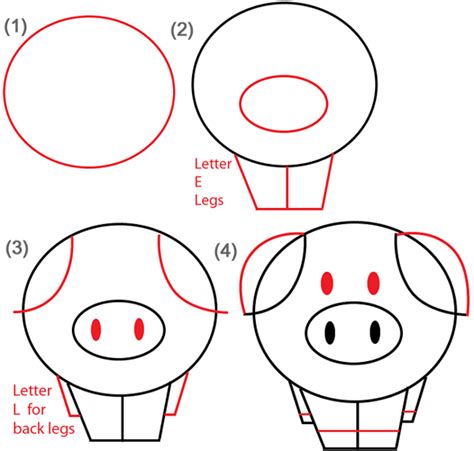 Big Guide To Drawing Cartoon Pigs With Basic Shapes For