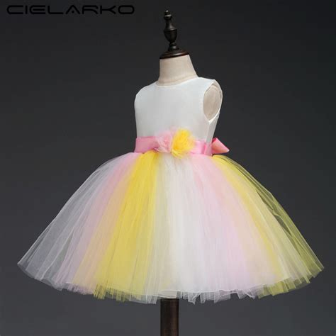 Cielarko Kids Girl Princess Dress Tulle Wedding Party Ball Gown White