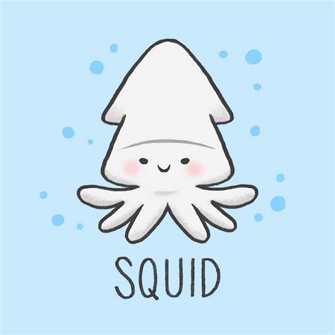Cute Squid Cartoon Hand Drawn Style Premium Vector