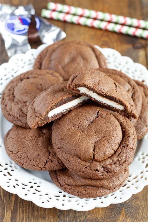 This delicious cookie recipe is sure to satisfy your chocolate peppermint cravings. Peppermint Patty Stuffed Chocolate Cookies