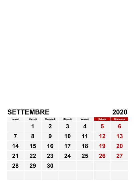 Calendario Settembre 2020 Calendariosu