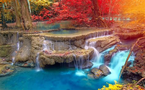 Painting Of River In Forest Waterfalls Painting Landscape Waterfall