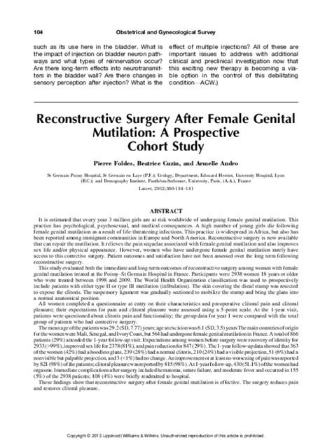 Pdf Reconstructive Surgery After Female Genital Mutilation Susan