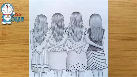 Best Friends Pencil Sketch Tutorial How To Draw Four