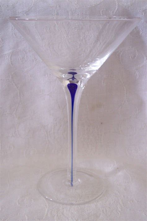 Blown Crystal Goblet Glass Cosmo Martini Blue Bubble Stem Romania Crystal Goblets Glass