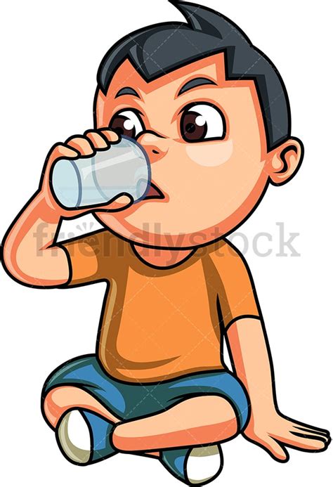 Kid Drinking Water Cartoon Clipart Vector Friendlystock