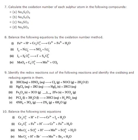 Important Questions For Class 11 Chemistry Chapter 8 Redox Reaction