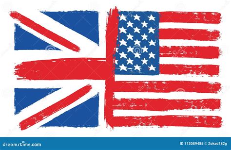 United Kingdom Flag And United States Of America Flag Vector Hand Painted