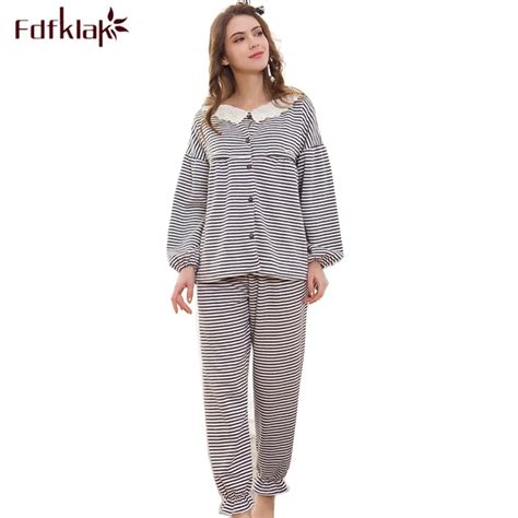 Fdfklak Casual Cotton Pajamas For Pregnant Women Pyjamas Set Long Sleeve Maternity Clothes