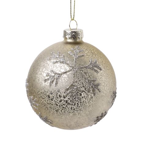 Orn Glass Ball 3 Gold Mercury W Silver Gltr Snowflake Christmas Forever